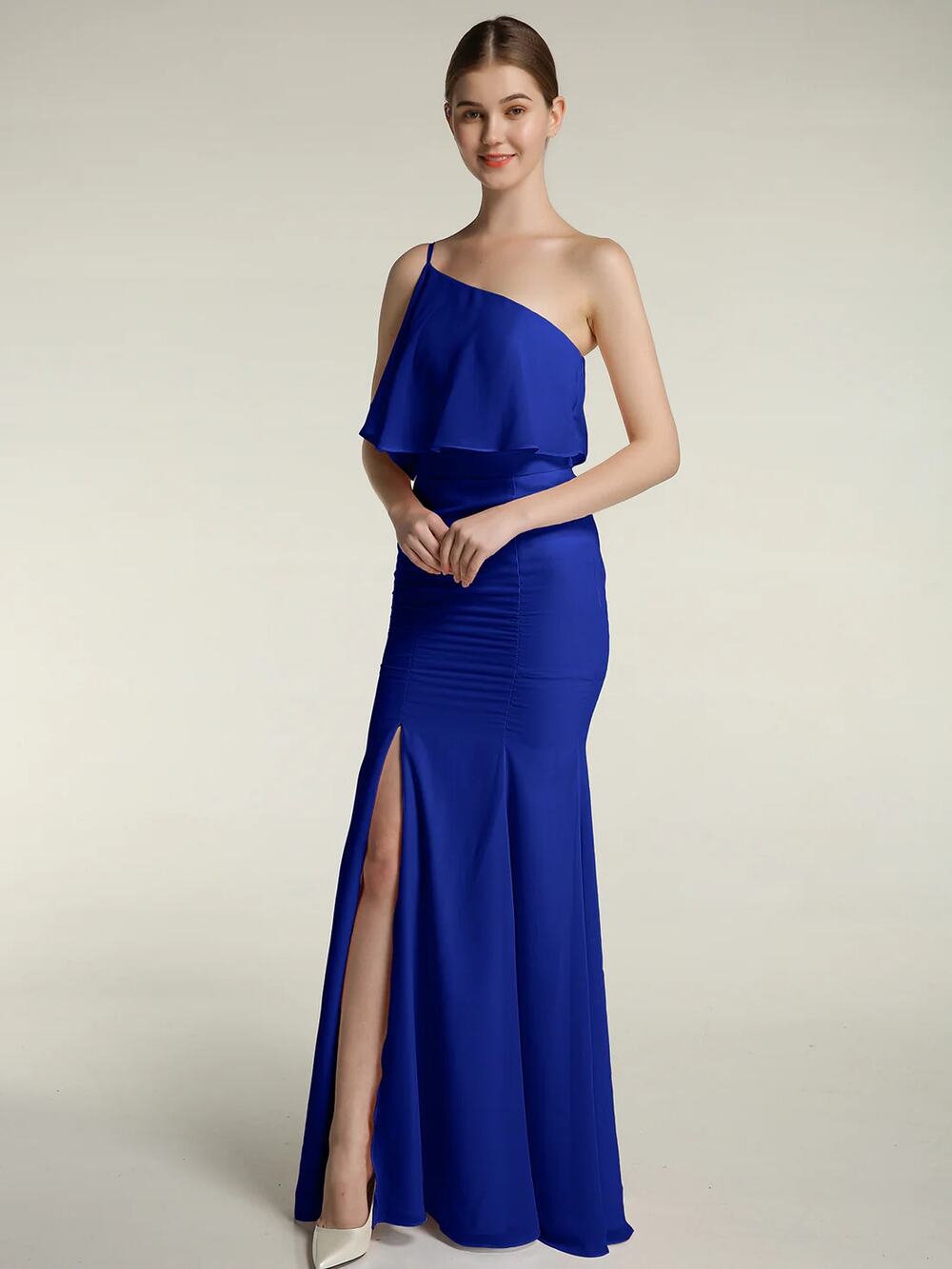 Babaroni Royal Blue One Shoulder Mermaid Dress w/ Slit Women's Size 4